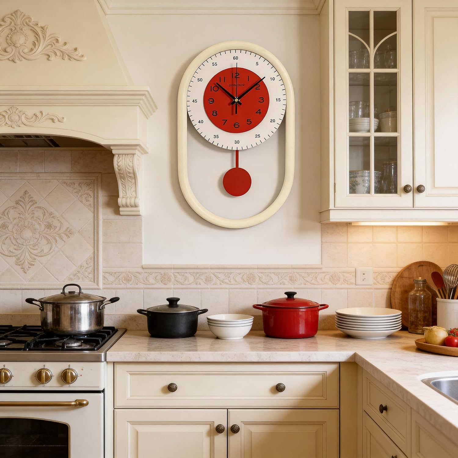 b0ghyl18bm 3 Modern Pendulum Wall Clock for Living Room Kitchen Bedroom Farmhouse Decor, Silent Non Ticking Decorative Hanging Clock